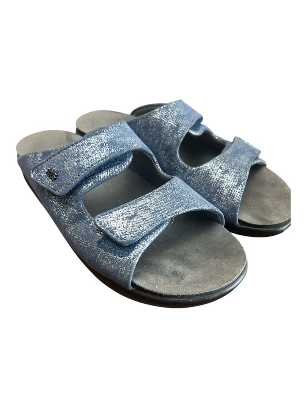 SAS Cozy Slide Sandals 8.5 Metallic Blue Silver Comfort Adjustable Leather Slide